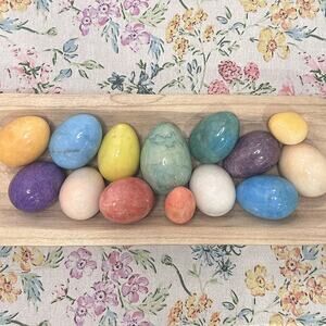 Vintage Marble Alabaster Stone Eggs Multi Colored & Sizes Lot of 14 Easter Decor